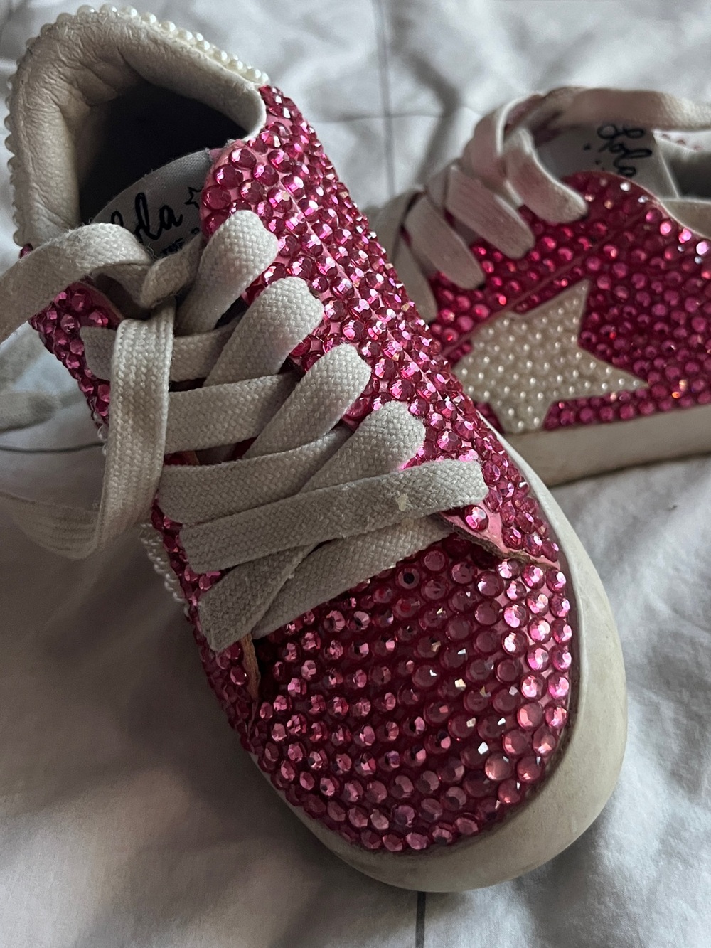Lola + The Boys Pink Crystal Sneakers with Pearl Star Toddler 10 (EU 27)